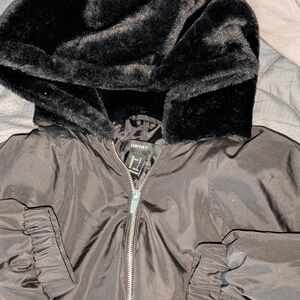 Forever 21 Black Faux Fur Hooded Jacket